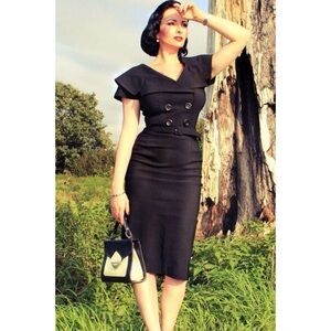 ❤️ Bettie Page Black Secretary Pin Up Sexy Black Dress XL